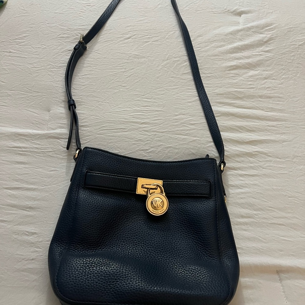 Michael Kors Navy Hamilton Traveler crossbody bag with Gold Accents